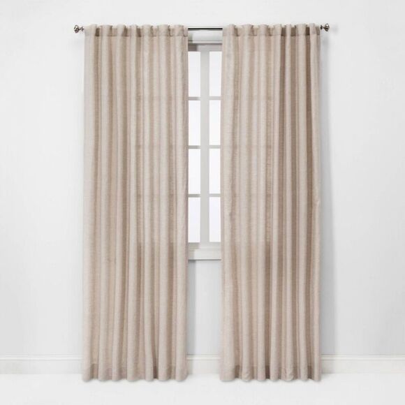 Open Box - Threshold -  Light Filtering Linen Window Curtain Pan Cream - Picture 3 of 4